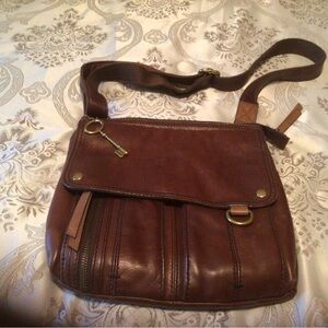 Fossil Brown Leather Crossbody Bag with Key Charm